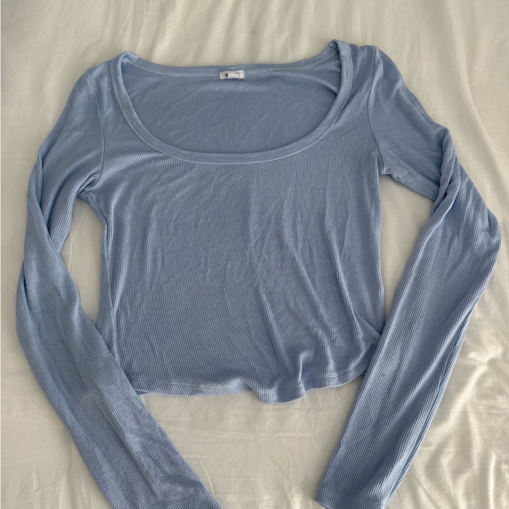 Garage Light Blue Ribbed Long Sleeve Bodysuit